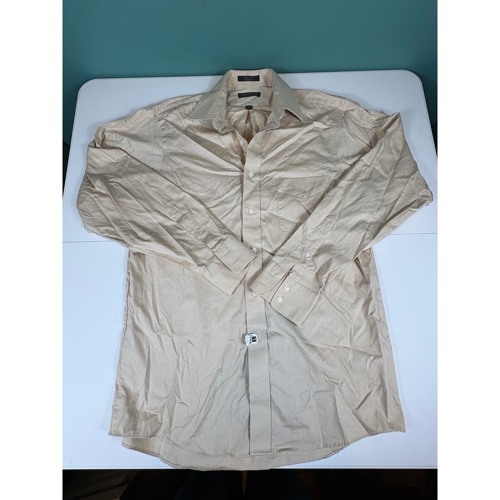 Van Heusen Men's Beige Pinpoint Oxford Dress Shirt‎ 15.5 34/35 Long Sleeve